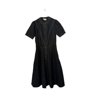 Albert nipon vintage Black Contrast Stitch Button-Front Midi Dress 10